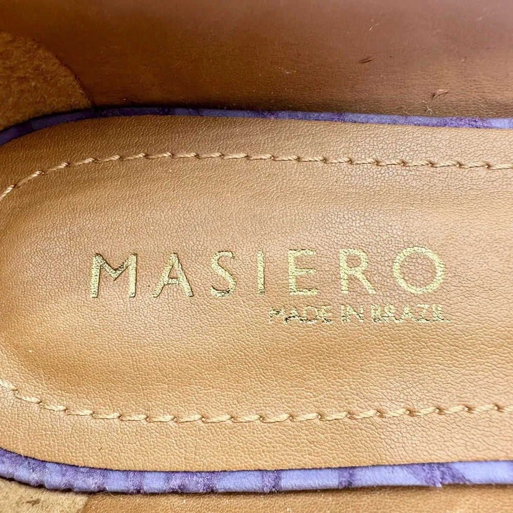 Masiero | Women | Lavender Croc Embossed Round Toe Leather Flats | Size 7